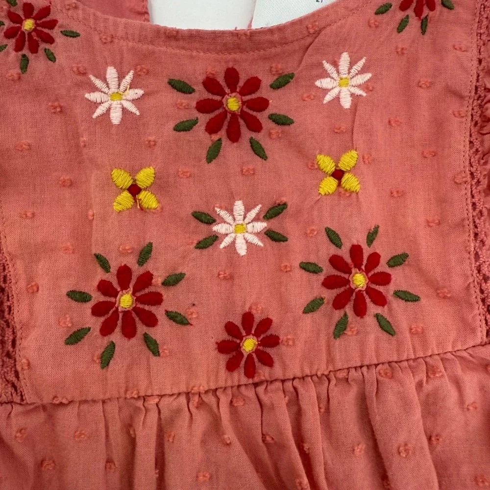 Old‎ Navy Coral Pink Embroidered Flower Dress Toddler Girls Size 2T Long Sleeve
